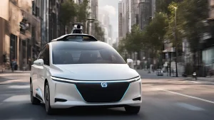 A self-driving car driving throughout Downtown.