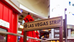 A sign of directing people to the Las Vegas Strip.