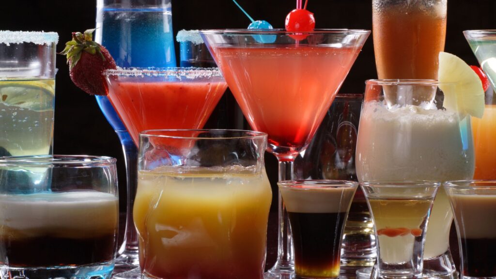 A collection of cocktails and alcoholic drinks.