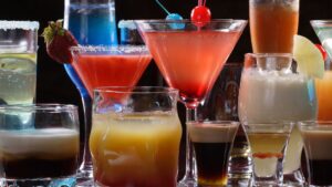 A collection of cocktails and alcoholic drinks.