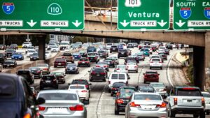 A picture of Los Angeles highway traffic.