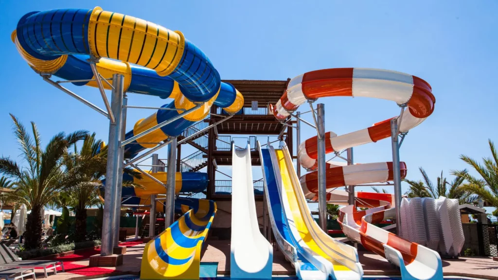 A giant colorful waterpark slide.